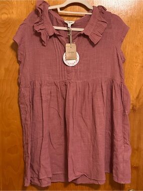 Umgee Mauve Empire Waist Ruffle Collar Casual shirt NWT size L
